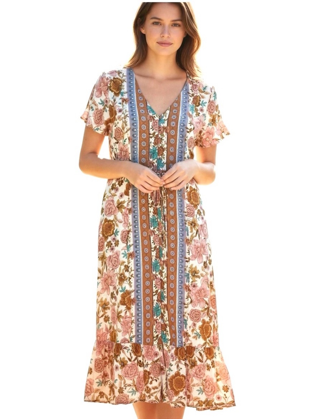 Matilda Jane Just For A Moment Floral V Neck Midi Dress Size Small